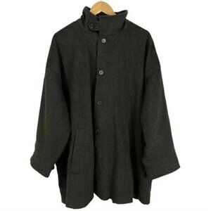 Escandar 1 O/S 34" Long Wool Cashmere Double Stand Collar Poncho Jacket